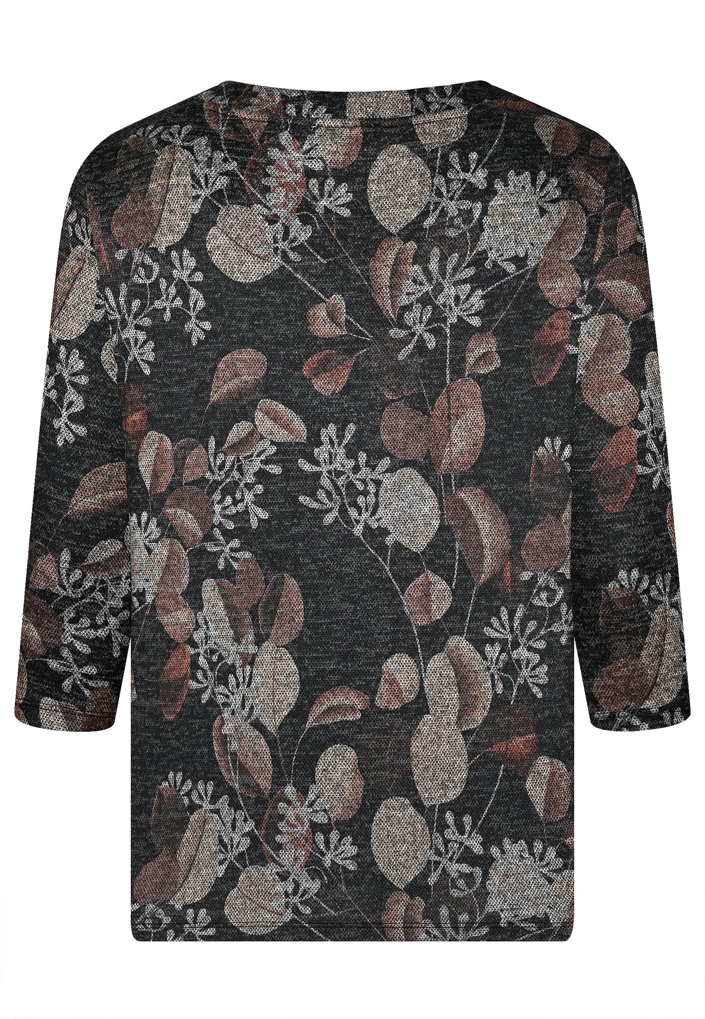 E25791 Shirt mit Blätter-Print in Anthrazit/Braun