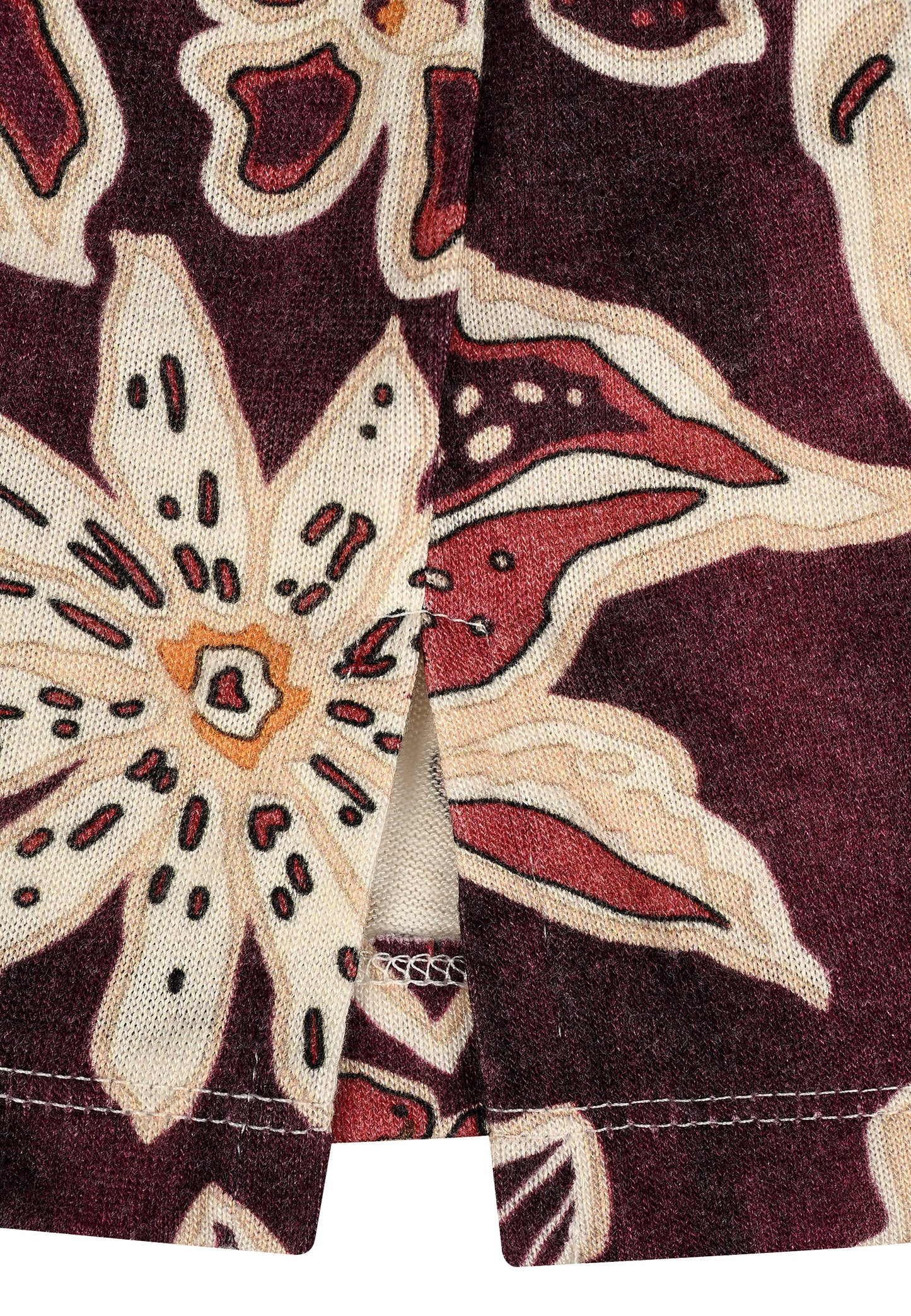 E25792 Feinstrick-Shirt mit Blüten-Print in Bordeaux/Sand