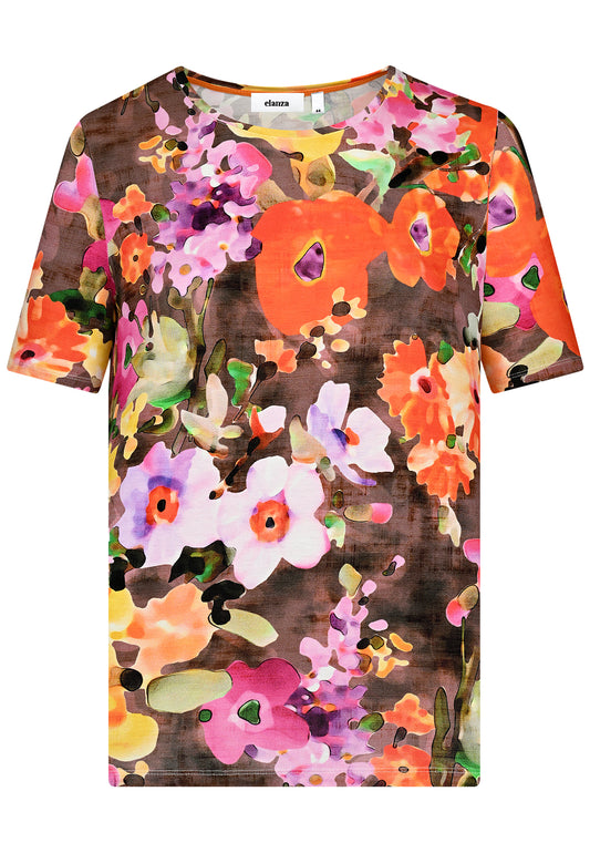 E26384 Shirt Flower Print - 14/brown-multi
