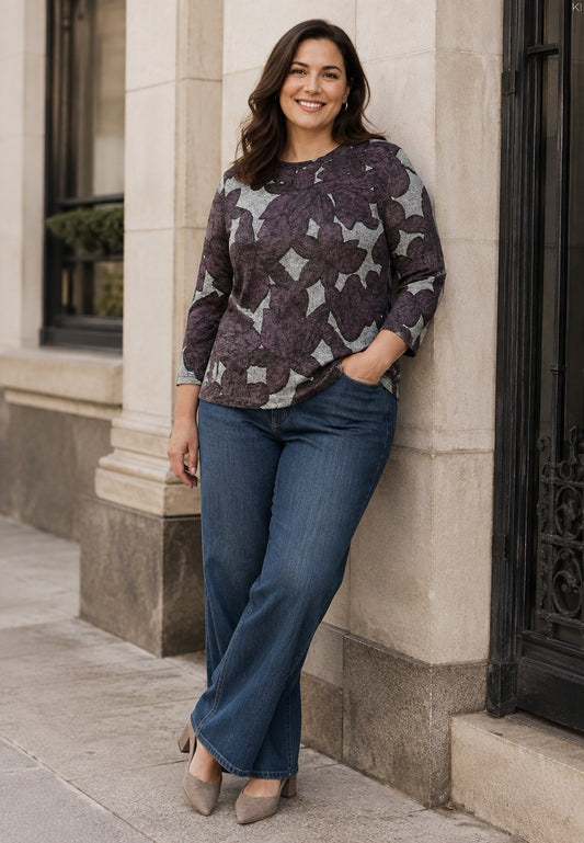 E26567 Shirt Open Flowers - 09/rose-sand