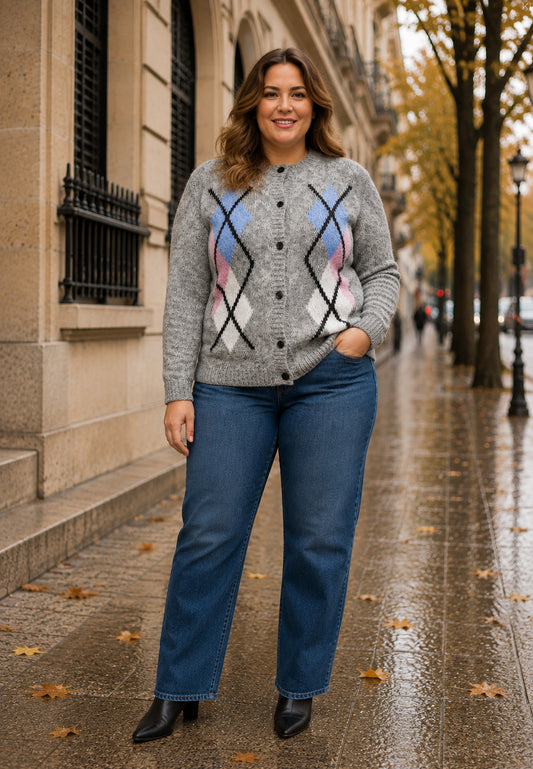 E26563 Cardigan Argyle - 06/anthra-rose