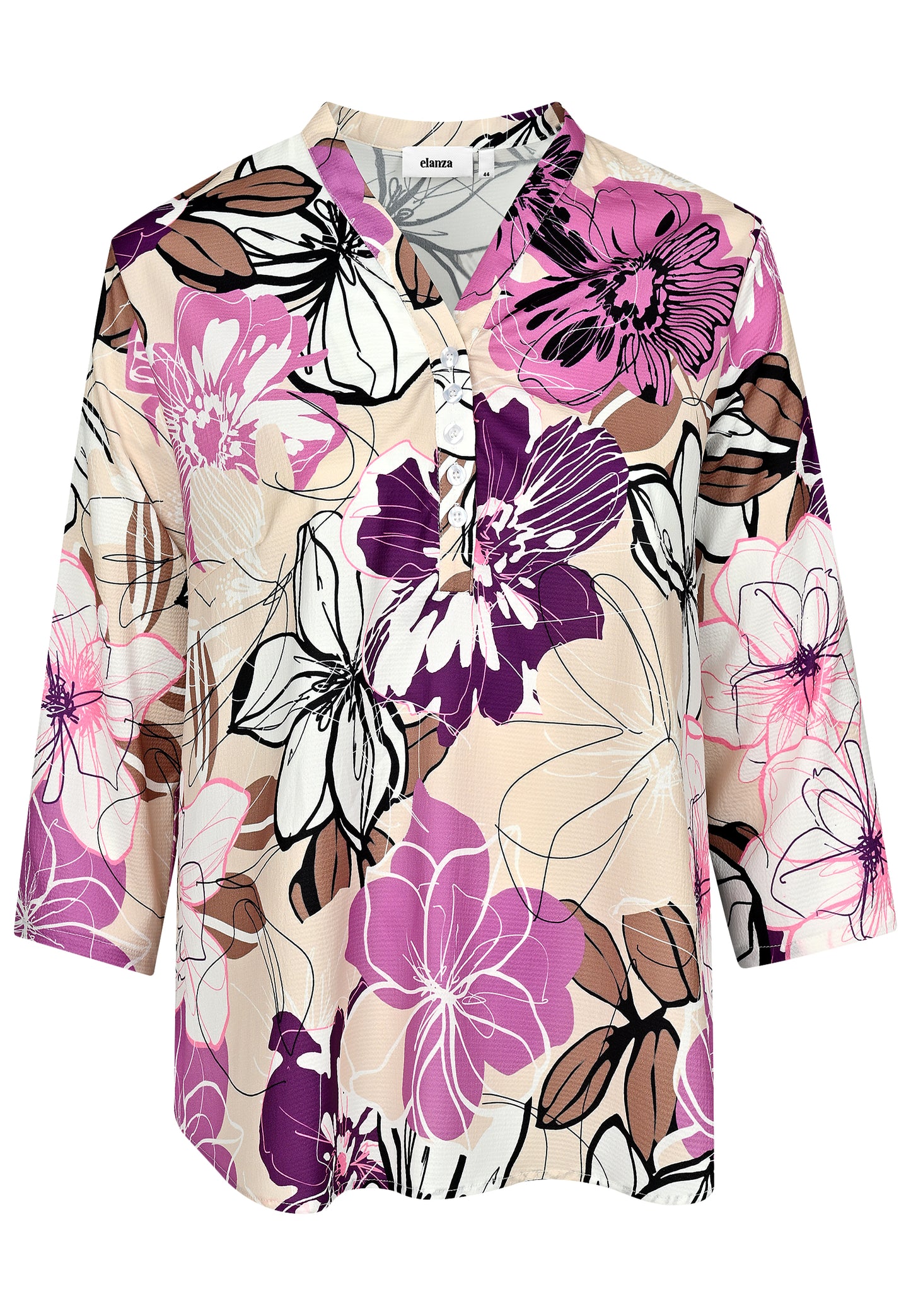 E24584 Blouse Bloemen - 08/paars-zand