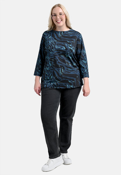 E24693 Shirt mit Marmor-Print in Blau/Schwarz