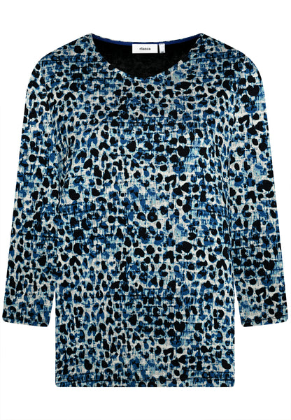 E24783 Overhemd met luipaardprint in blauw/beige