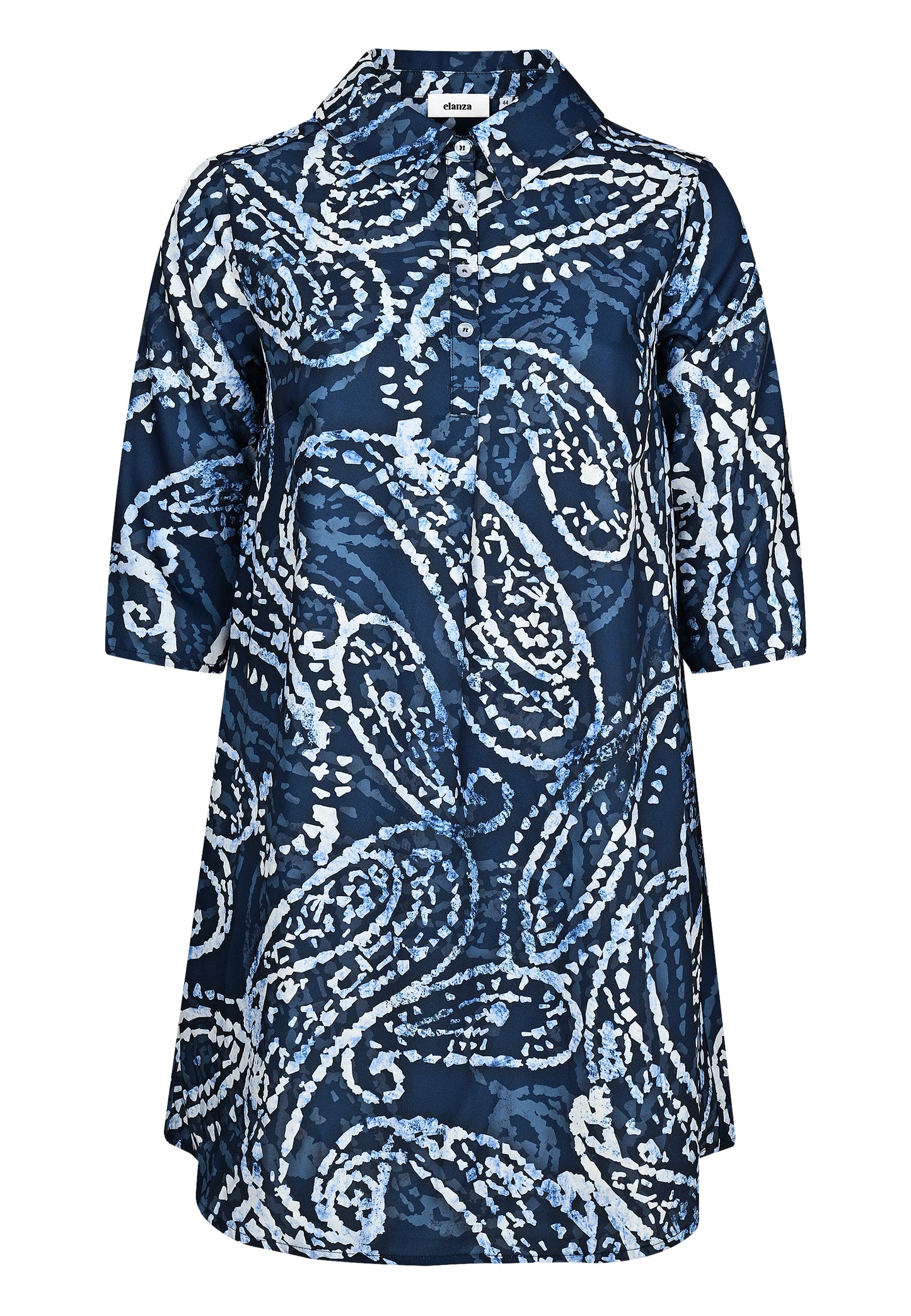 E24787 Blusen-Kleid mit Paisley-Print in Blau/Weiß