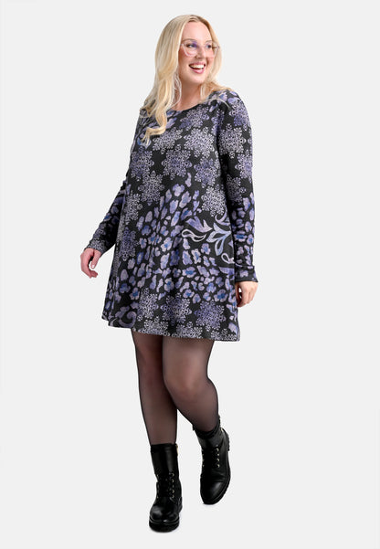 E24788 Feinstrick-Kleid mit Ornament-Leo-Print in Grau/Lila