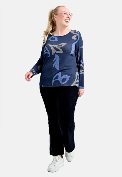 E24789 Feinstrick-Shirt mit Paisley-Print in Blau/Grau