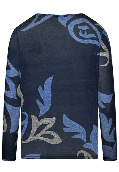 E24789 Feinstrick-Shirt mit Paisley-Print in Blau/Grau