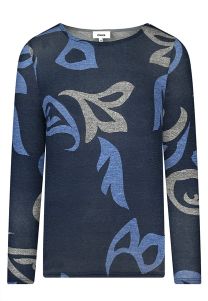 E24789 Feinstrick-Shirt mit Paisley-Print in Blau/Grau