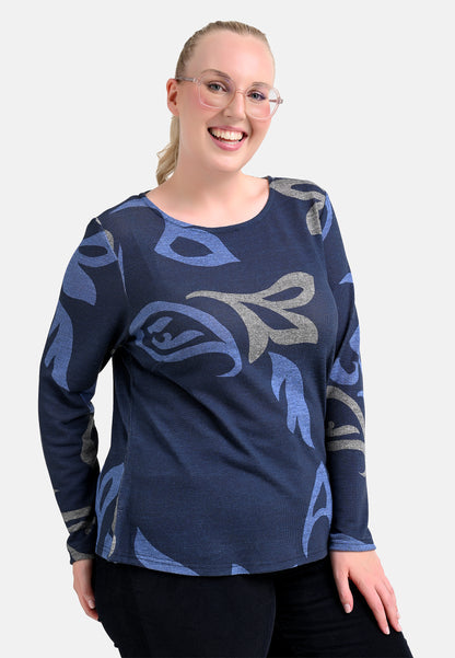 E24789 Feinstrick-Shirt mit Paisley-Print in Blau/Grau