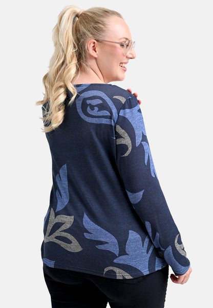 E24789 Feinstrick-Shirt mit Paisley-Print in Blau/Grau