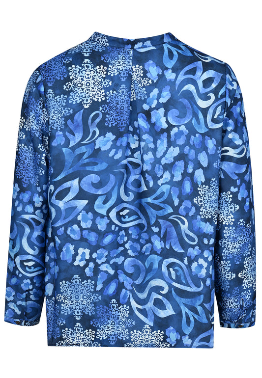 E24793 Blusen-Shirt mit Ornament-Leo-Print in Blau