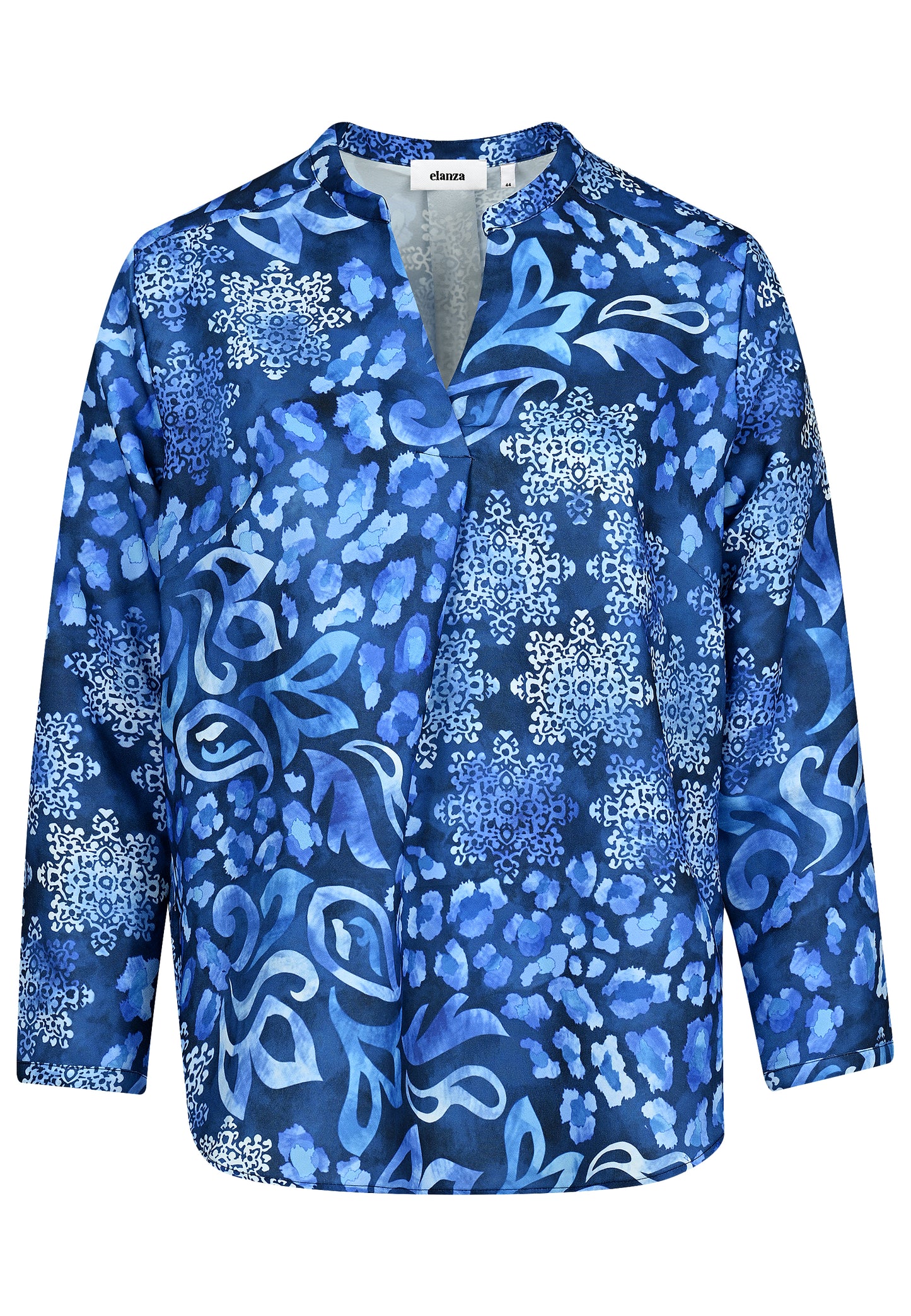 E24793 Blusen-Shirt mit Ornament-Leo-Print in Blau