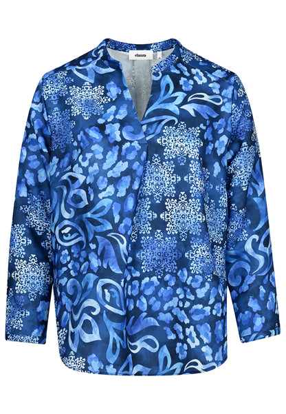 E24793 Blusen-Shirt mit Ornament-Leo-Print in Blau