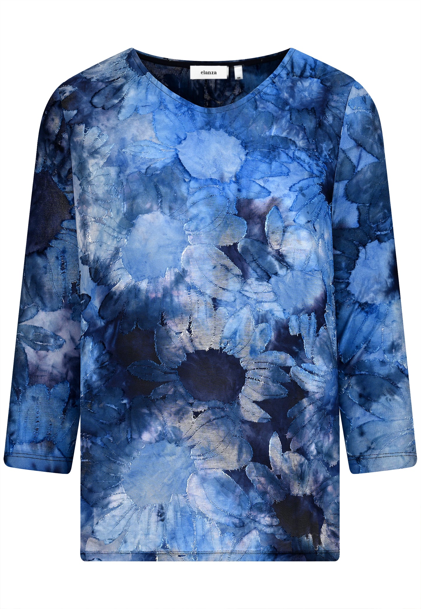 E25183 Shirt mit Sonnenblumen-Jacquard-Muster in Blau