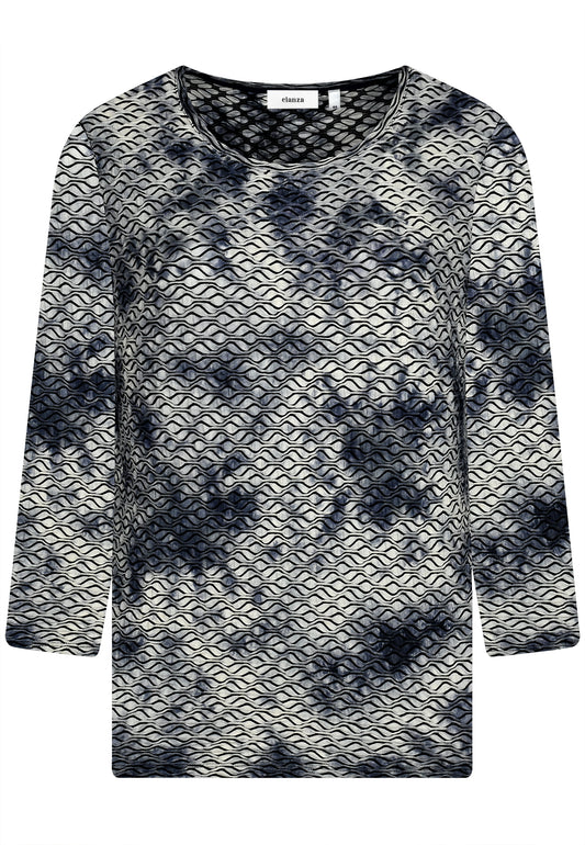 E25184 Shirt aus Jacquard-Jersey mit Batik-Print in Blau