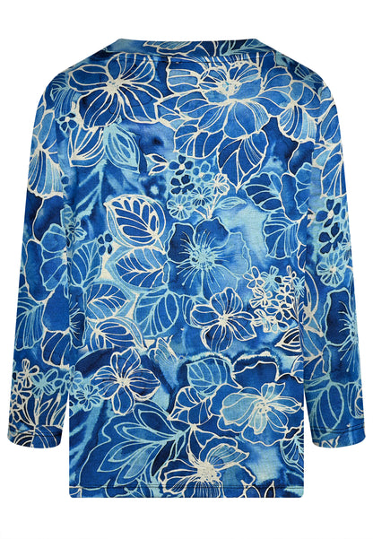 E25185 Shirt mit Blüten-Print in Blau