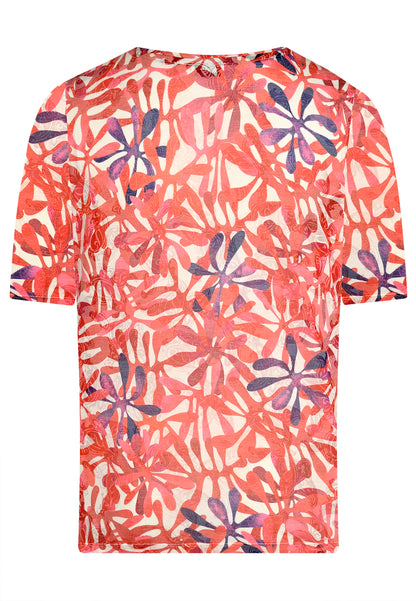 E25187 Shirt mit Blüten und Ornamenten in Rot/Blau