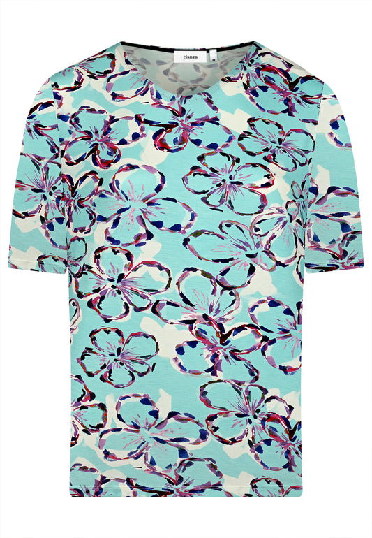 E25188 Shirt mit Blüten-Print in Mint/Lila