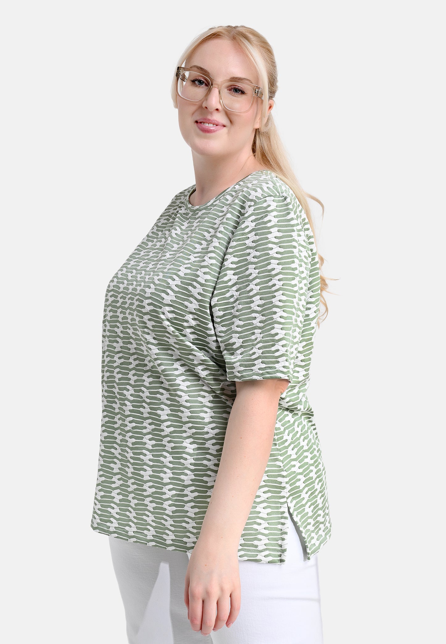 E25481 Shirt mit Jacquard-Muster in Grün/Weiß