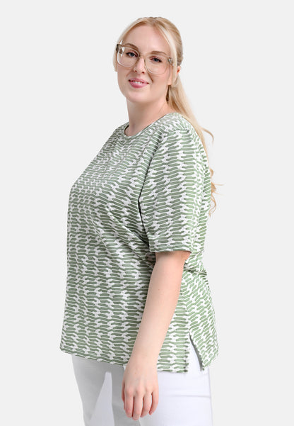 E25481 Shirt mit Jacquard-Muster in Grün/Weiß