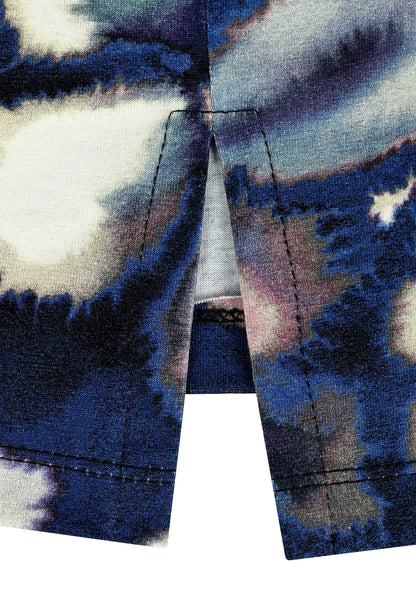E25484 Shirt met batik bloemenprint in blauw