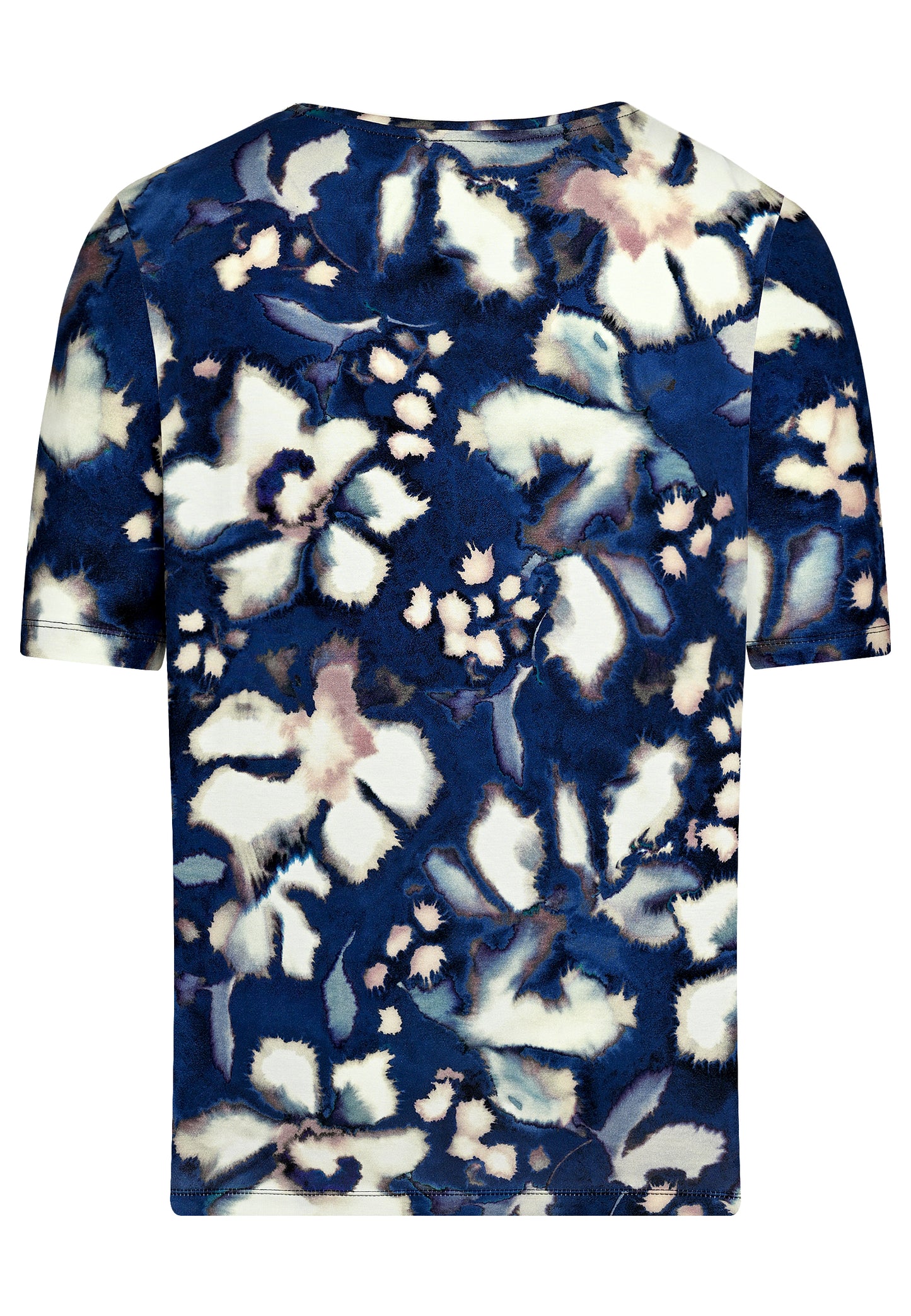 E25484 Shirt met batik bloemenprint in blauw
