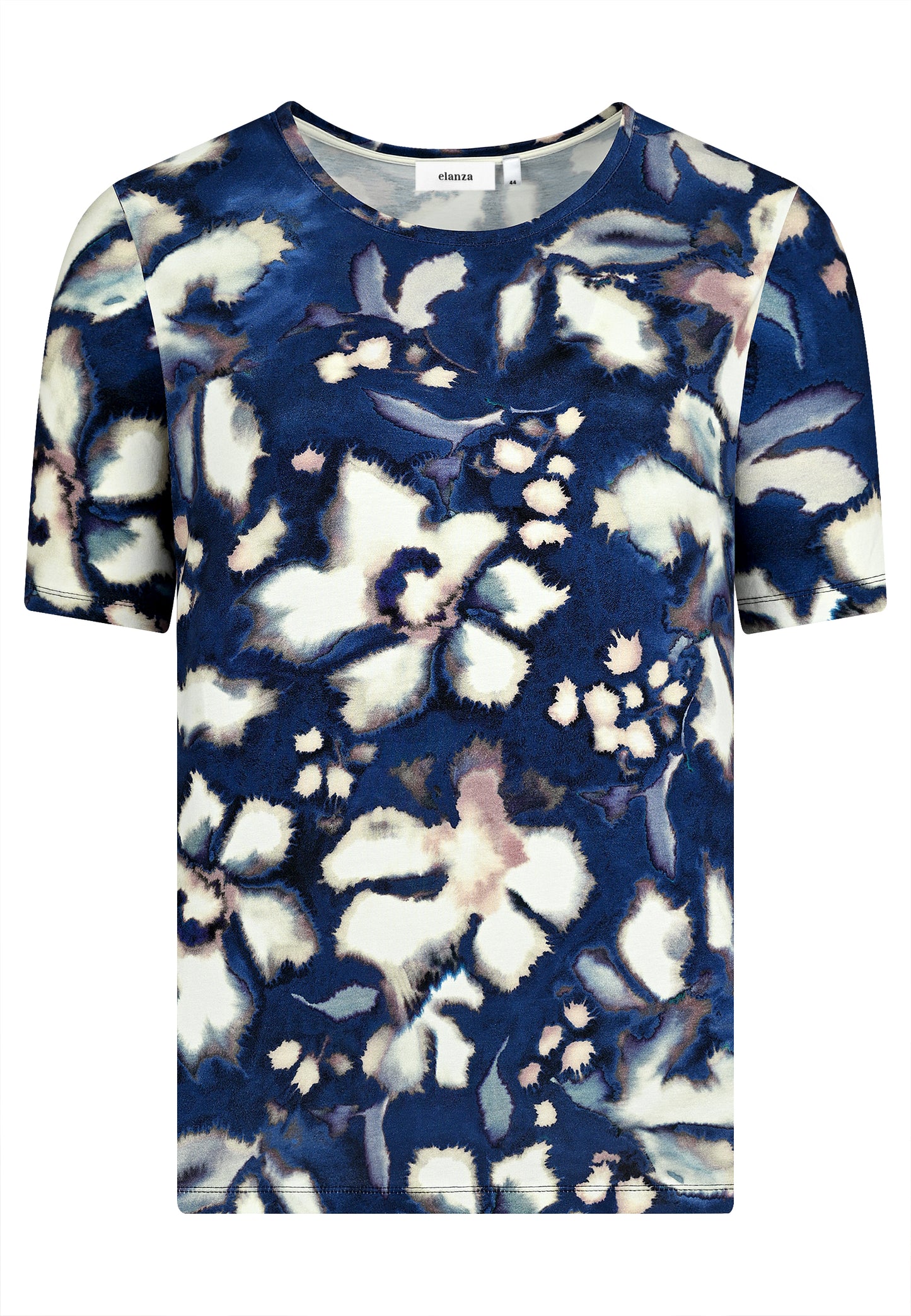 E25484 Shirt met batik bloemenprint in blauw