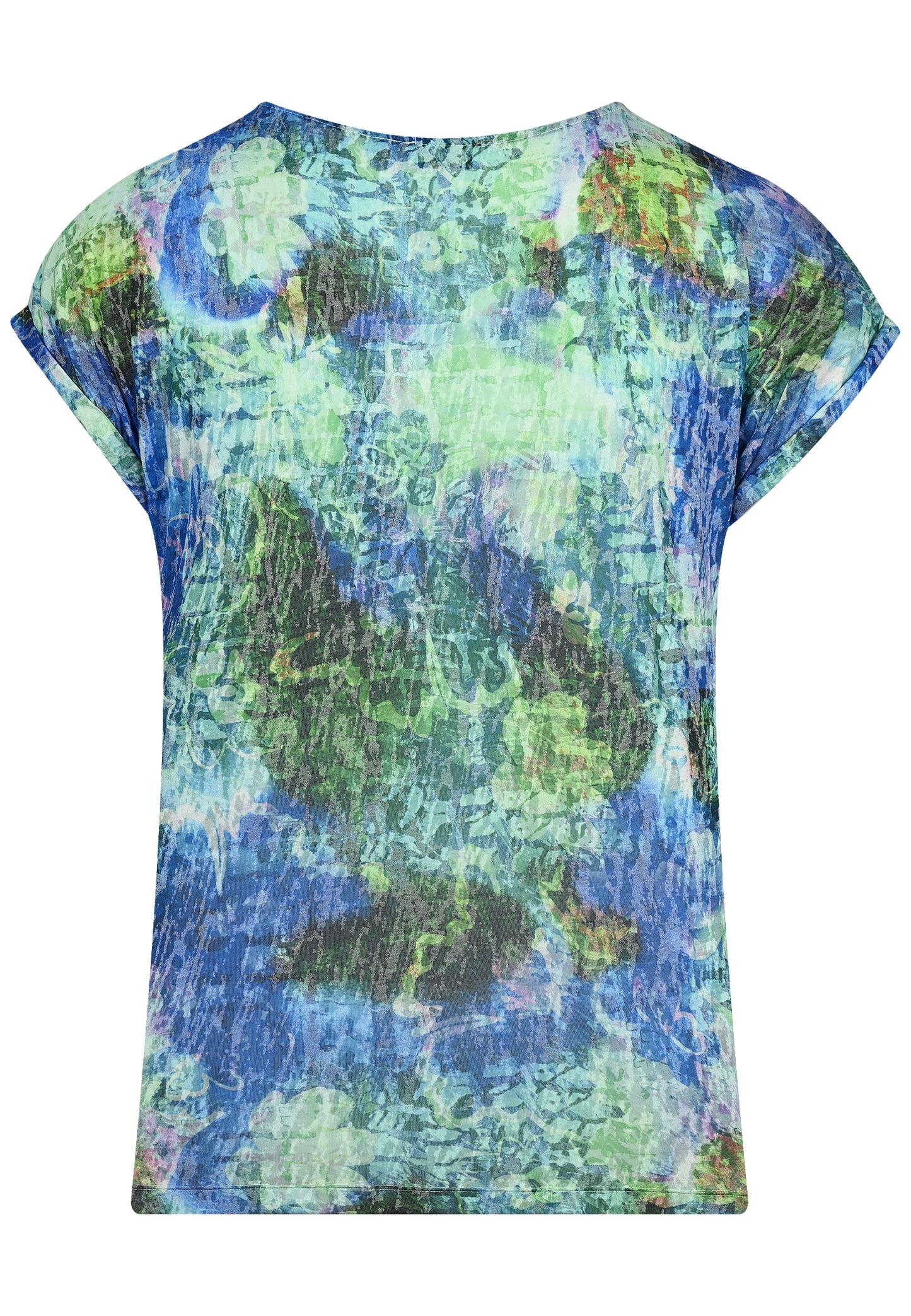 E25485 Shirt met bloemenprint in blauw/groen