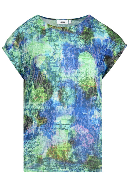 E25485 Shirt met bloemenprint in blauw/groen