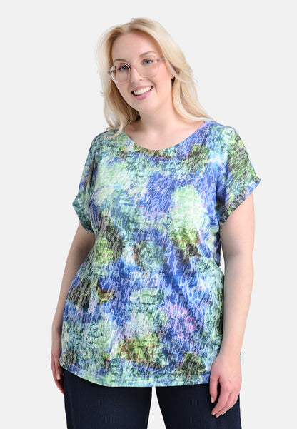 E25485 Shirt met bloemenprint in blauw/groen