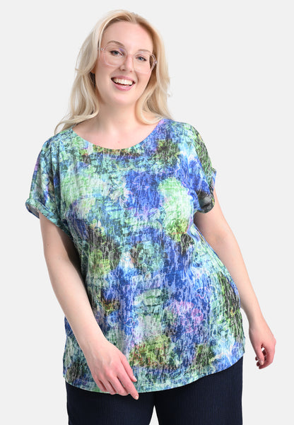 E25485 Shirt met bloemenprint in blauw/groen