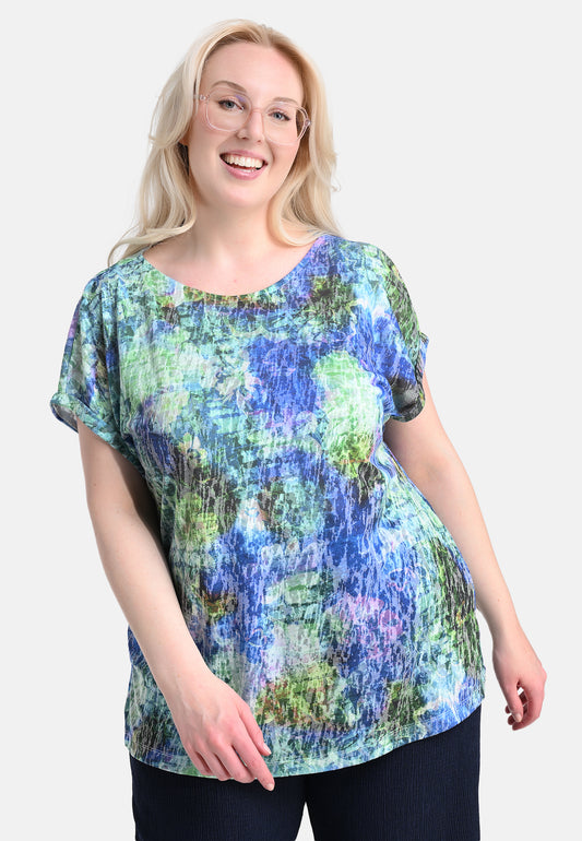 E25485 Shirt mit Blumen-Print in Blau/Grün