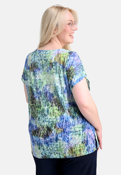 E25485 Shirt met bloemenprint in blauw/groen