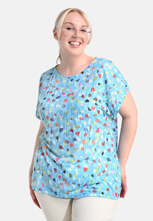 E25486 Shirt mit Punkte-Print in Hellblau
