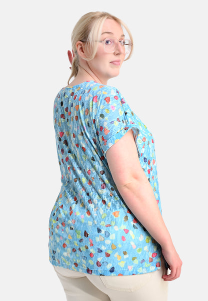 E25486 Shirt met stippenprint in lichtblauw