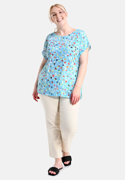E25486 Shirt met stippenprint in lichtblauw
