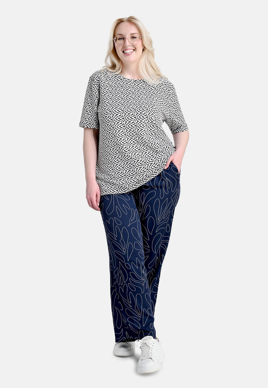 E25492 Palazzo-Hose mit Print in Dunkelblau