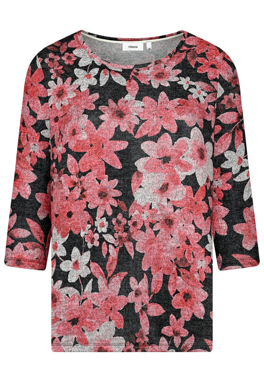 E25582 Shirt mit Blüten-Print in Rot/Anthrazit