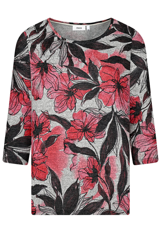 E25583 Shirt mit floralem Print in Rosé/Grau