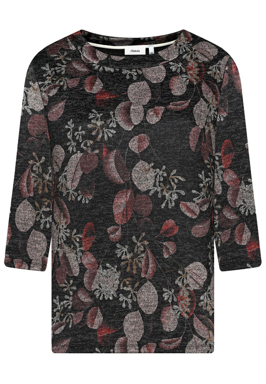 E25588 Shirt mit Blätter-Print in Schwarz/Braun