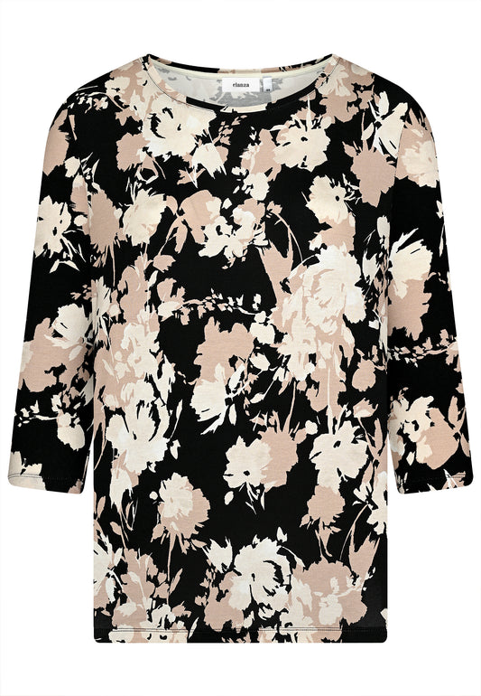 E25589 Shirt mit Blumen-Print in Sand/Schwarz