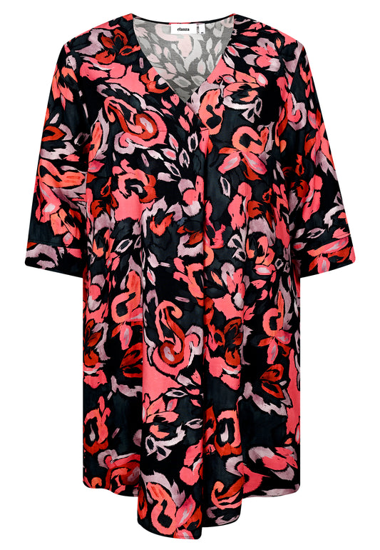 E25593 Kleid mit Blüten-Print in Rot/Schwarz