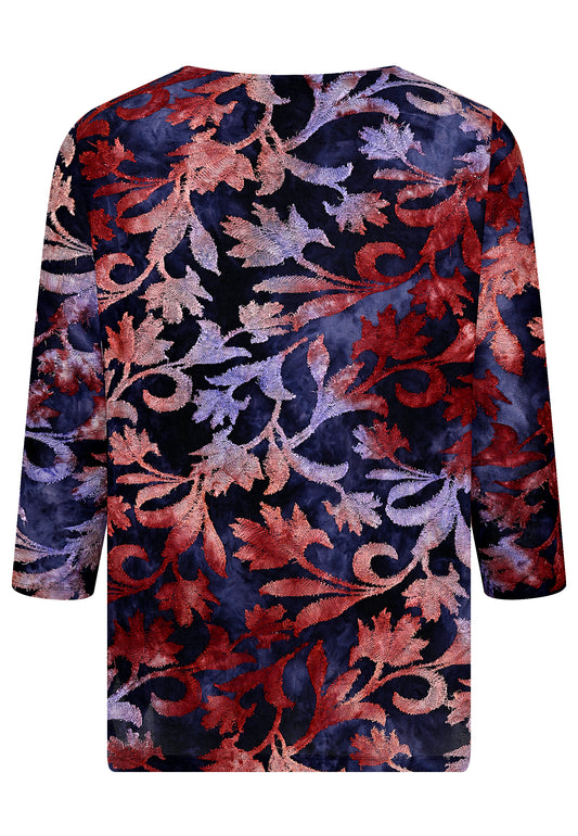 E25681 Shirt mit Blütenmuster in Rot/Dunkelblau