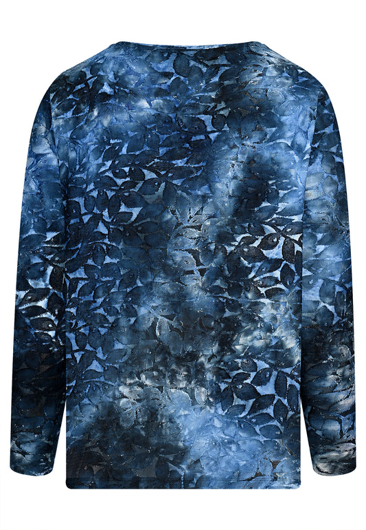 E25682 Shirt mit Blättermuster in Blau