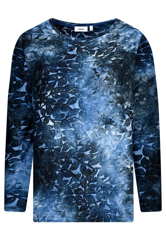 E25682 Shirt mit Blättermuster in Blau
