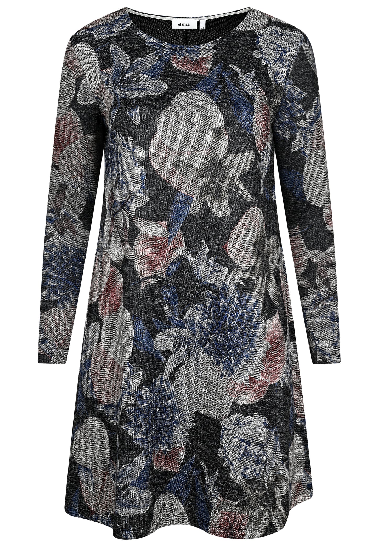 E25686 Kleid mit floralem Print in Grau/Blau