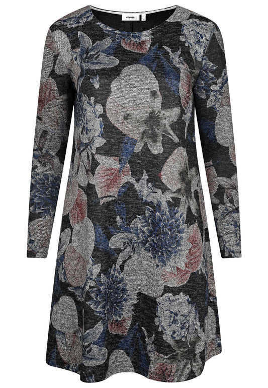 E25686 Kleid mit floralem Print in Grau/Blau