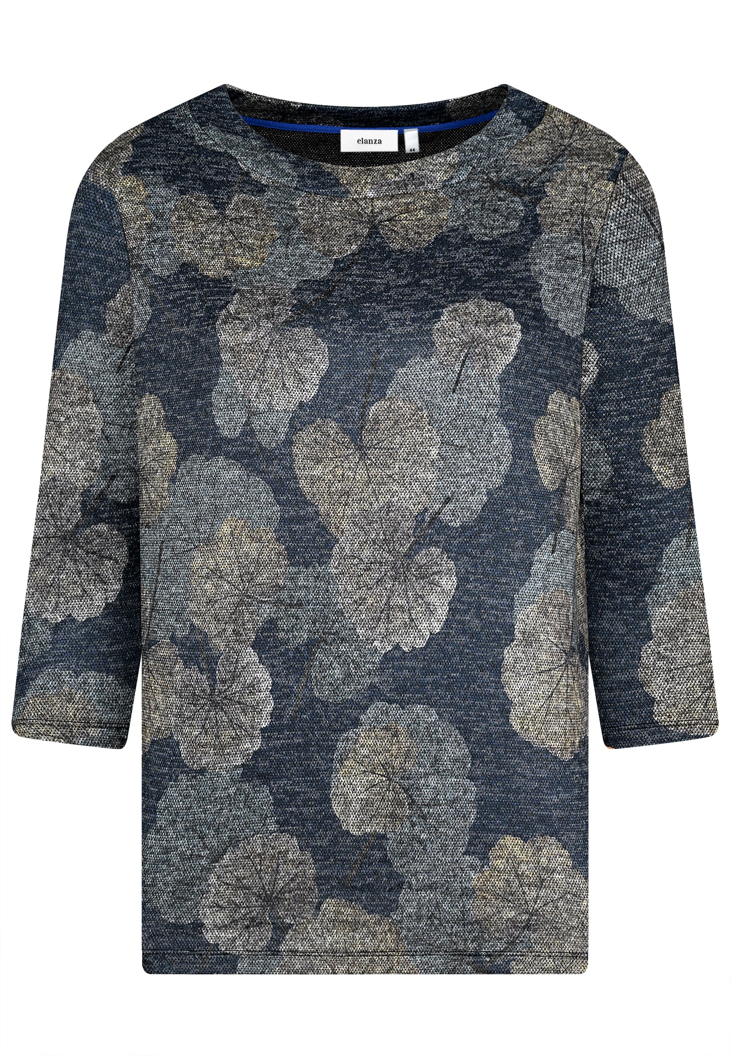 E25687 Shirt mit Ginko-Print in Blau/Grau