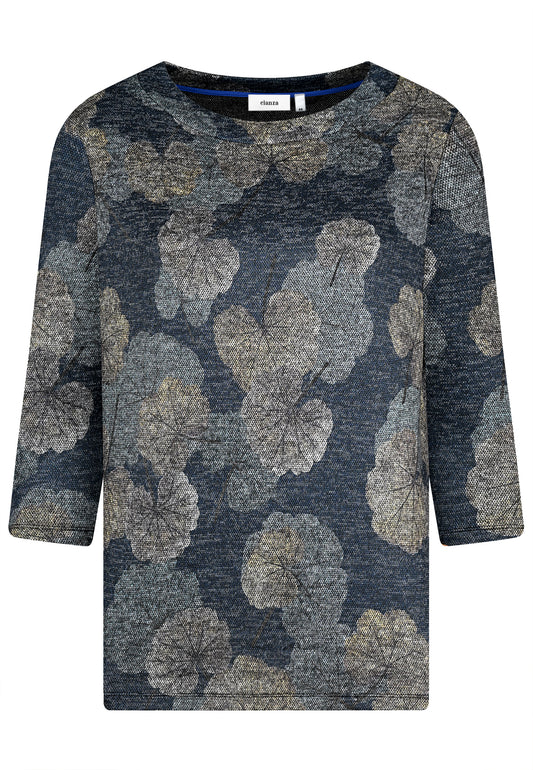 E25687 Shirt mit Ginko-Print in Blau/Grau